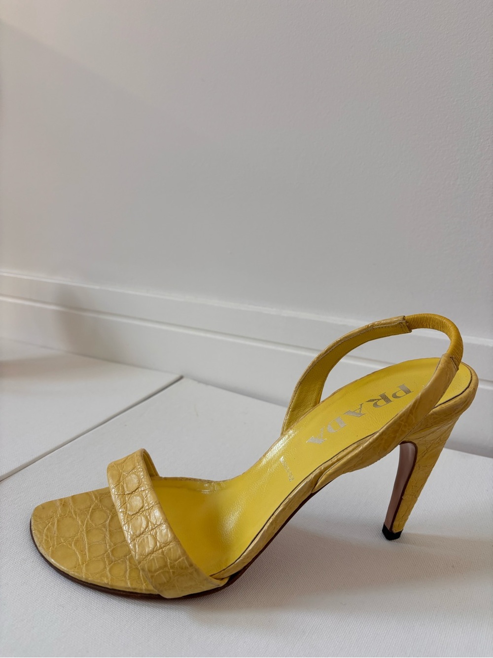 Prada Yellow Croc-Embossed Slingback 4in. Heel